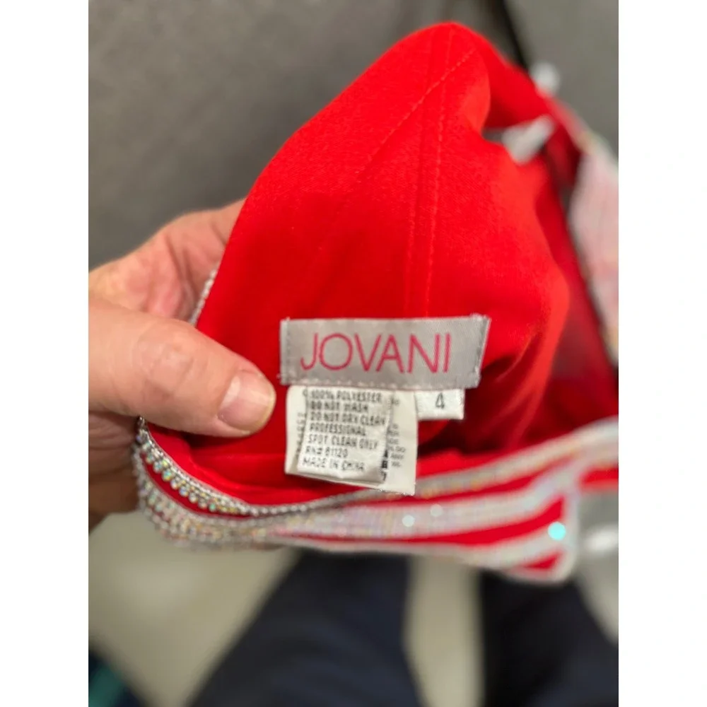 JOVANI Red Sequin Beaded Halter Neck Prom Formal Gown Dress - Picture 14 of 14